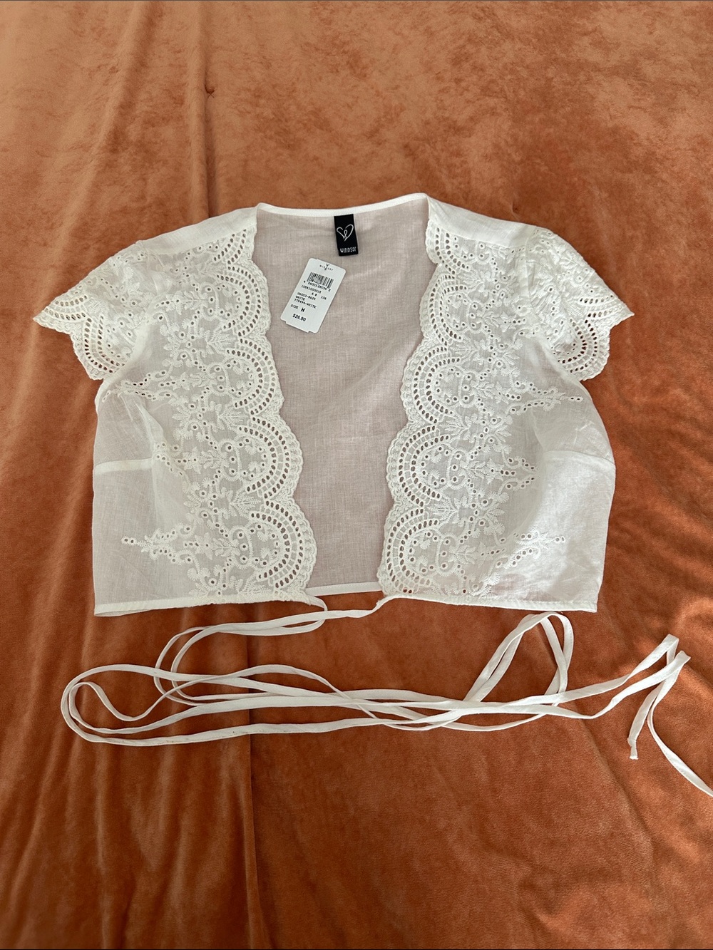 Windsor White Eyelet Tie-Front Cropped Top - Picture 1 of 4